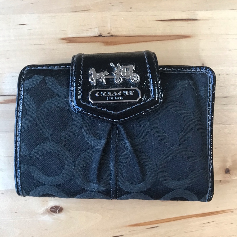 Coach wallet in black jacquard fabric with silver